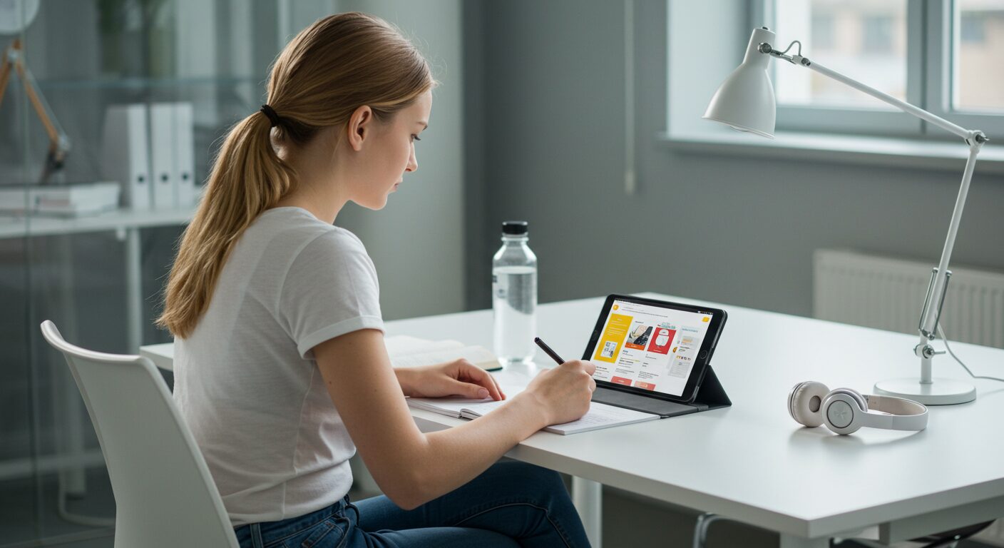アプリで学習する女性イメージ