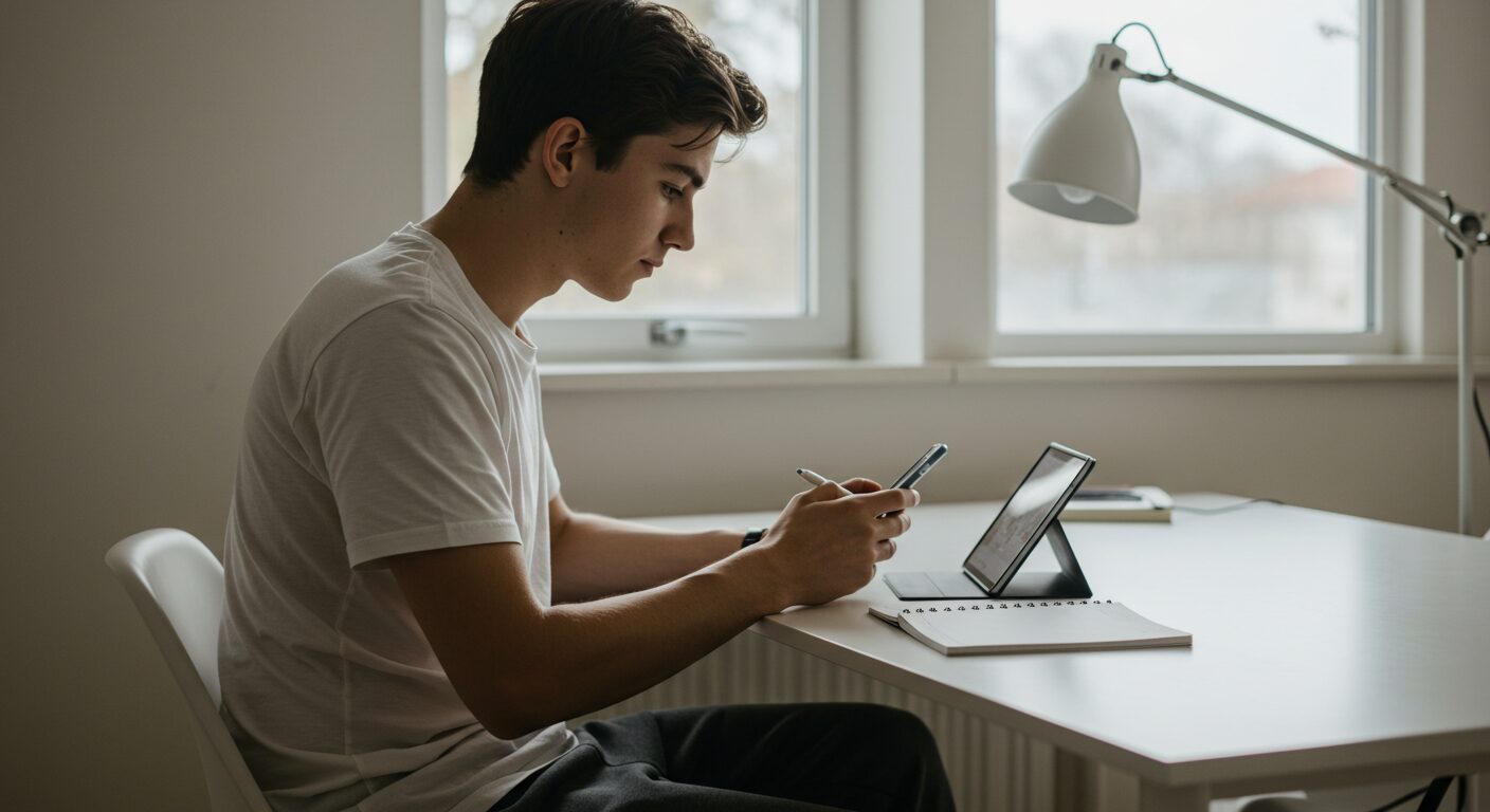 アプリで学習をする男性