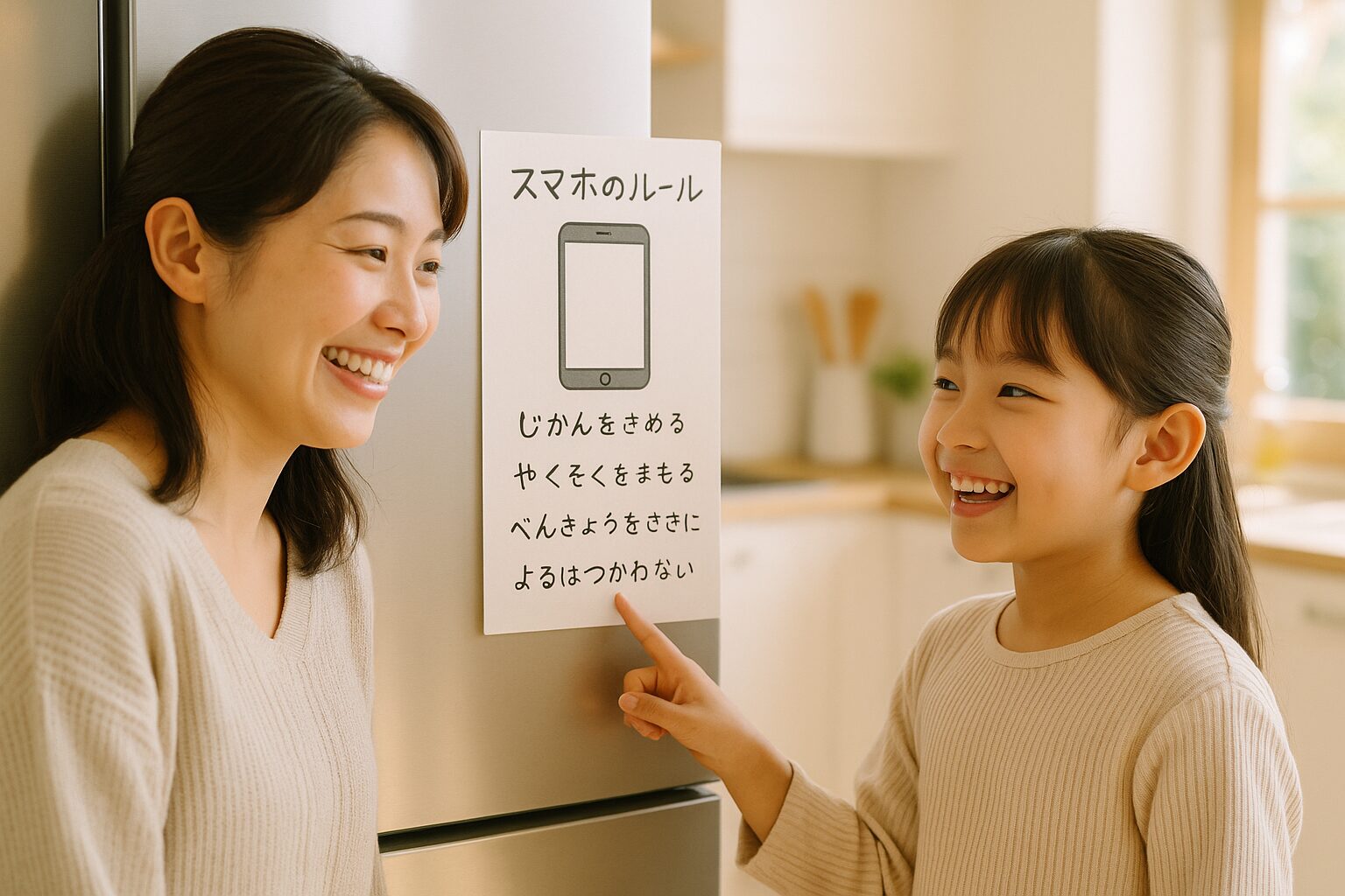 スマホの利用ルールを見ている様子