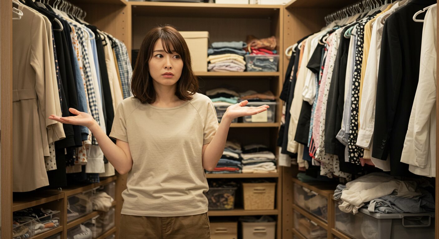 クローゼットの前で悩む女性のイメージ