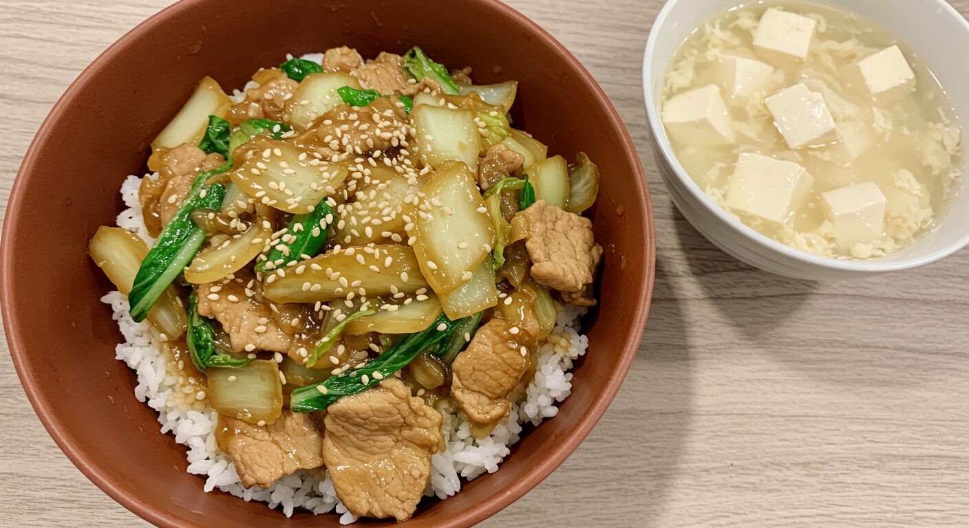 豚こま白菜の中華丼献立のイメージ写真