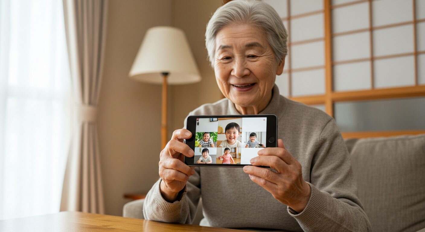 祖父母がみてねアプリを簡単に操作している様子