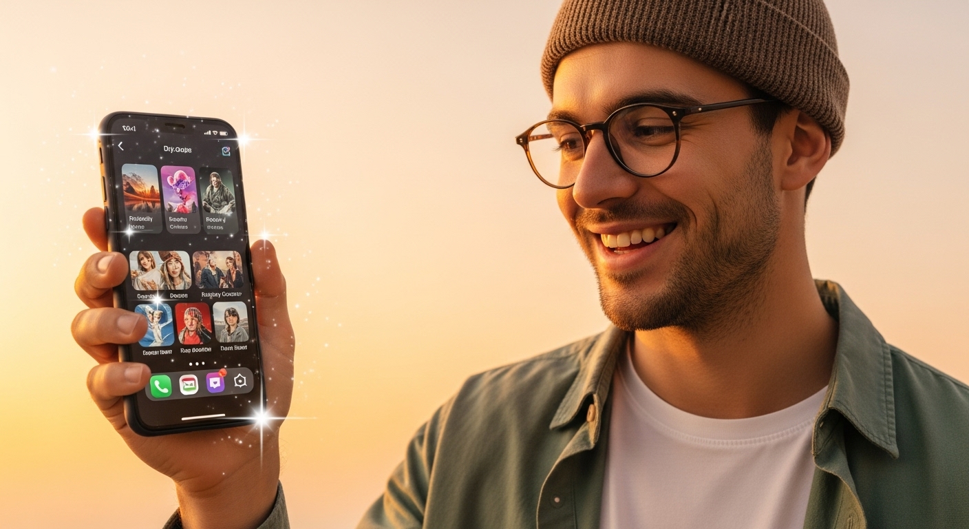 スマホのホーム画面に推しの画像が配置され、キラキラした背景