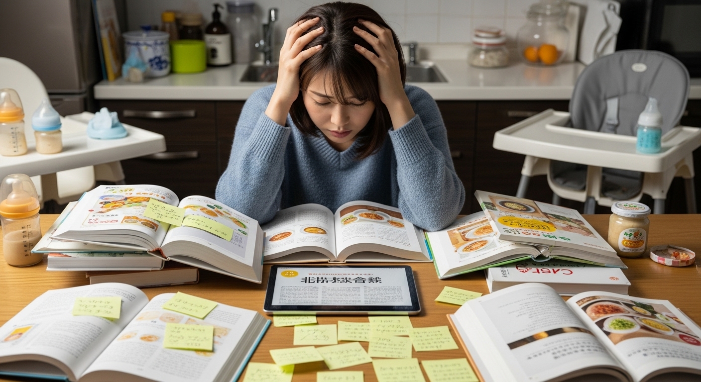 食品チェックに悩んでいる様子