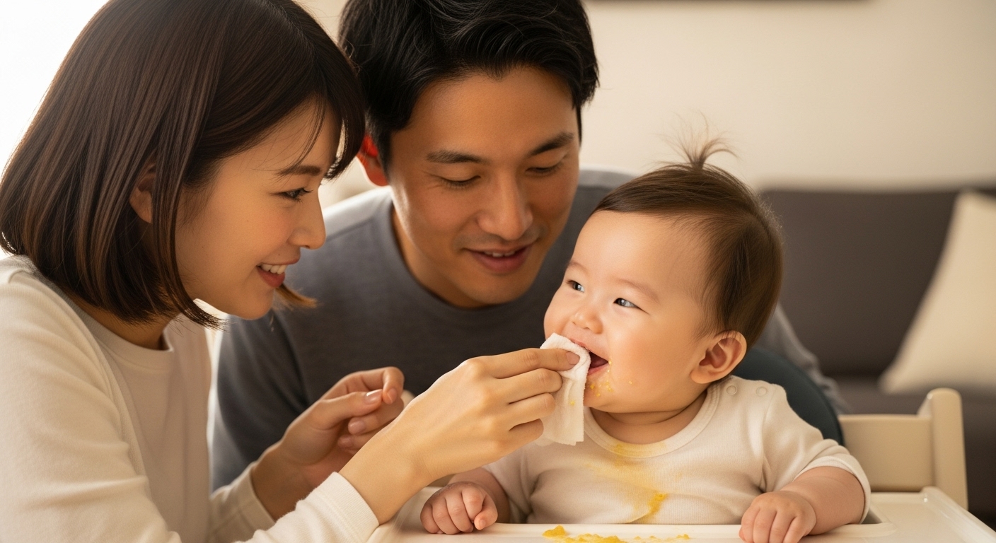 赤ちゃんが離乳食を食べている様子