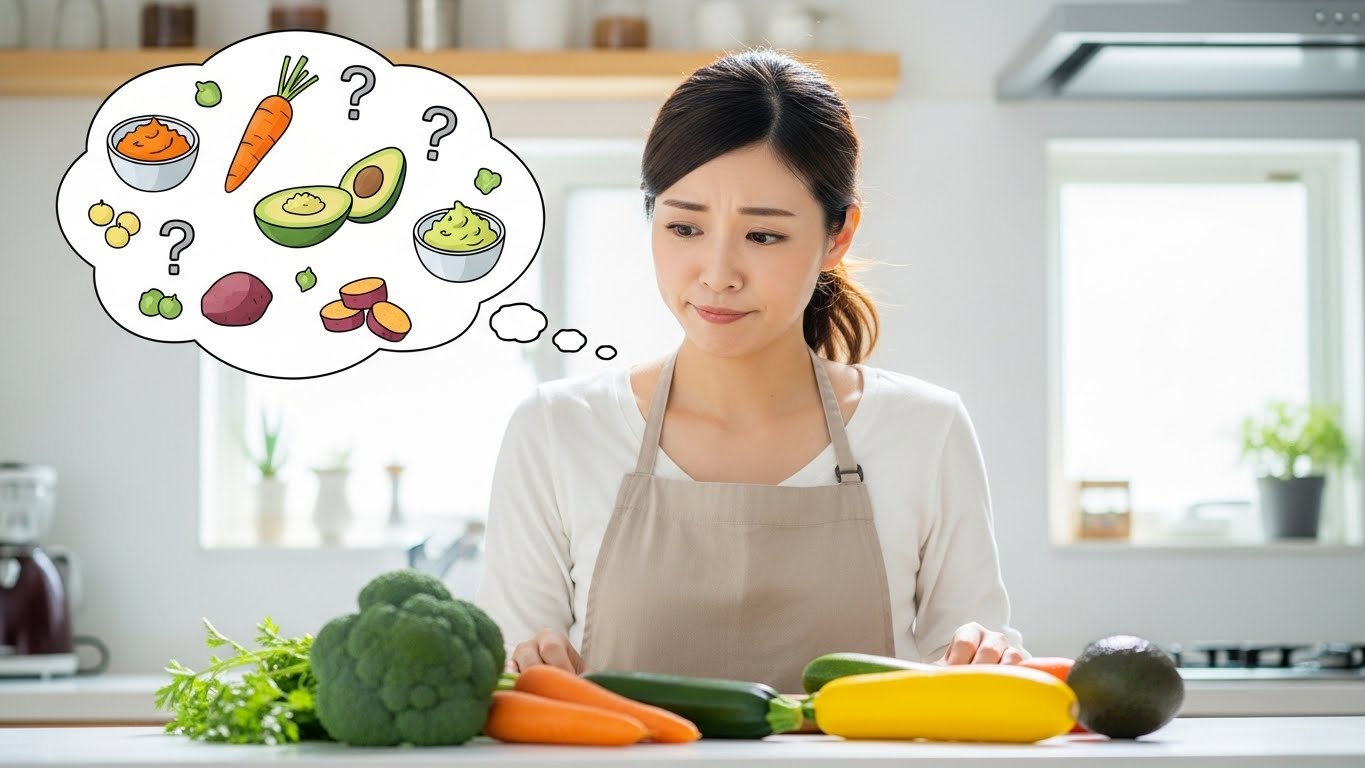 離乳食を作るのに悩んでいる様子