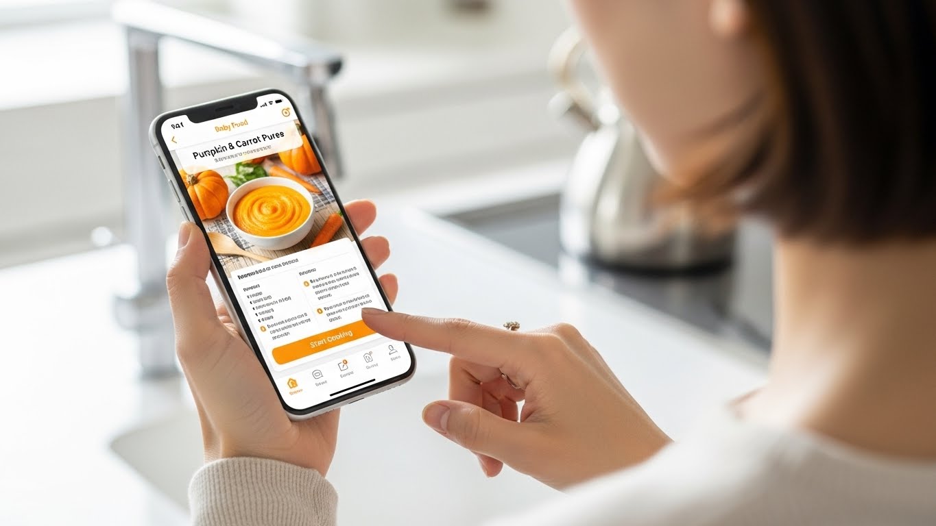 離乳食のレシピを確認している様子