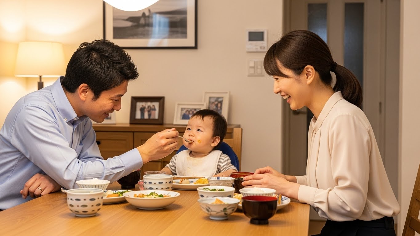 家族でご飯を食べている様子