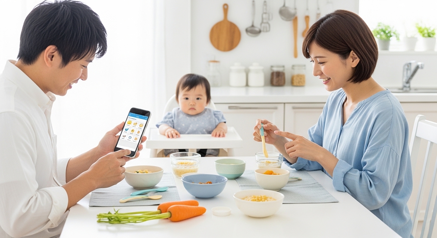 トモニテで離乳食管理をするイメージ