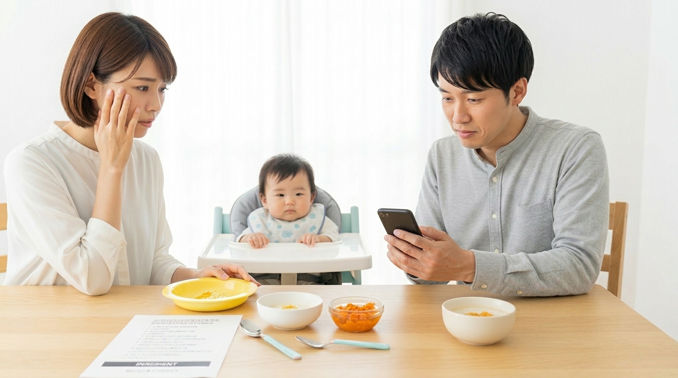 離乳食で悩んでいるイメージ